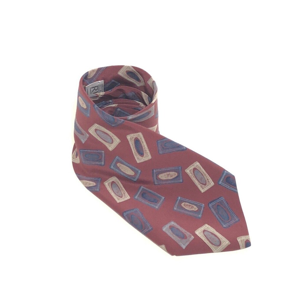 Gianfranco Ruffini Italy Neck Tie 100% Italian Silk 60” Long, Maroon Multi Color